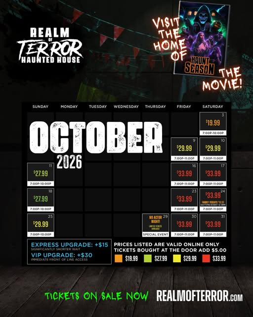 Official Realm of Terror October 2026 calendar