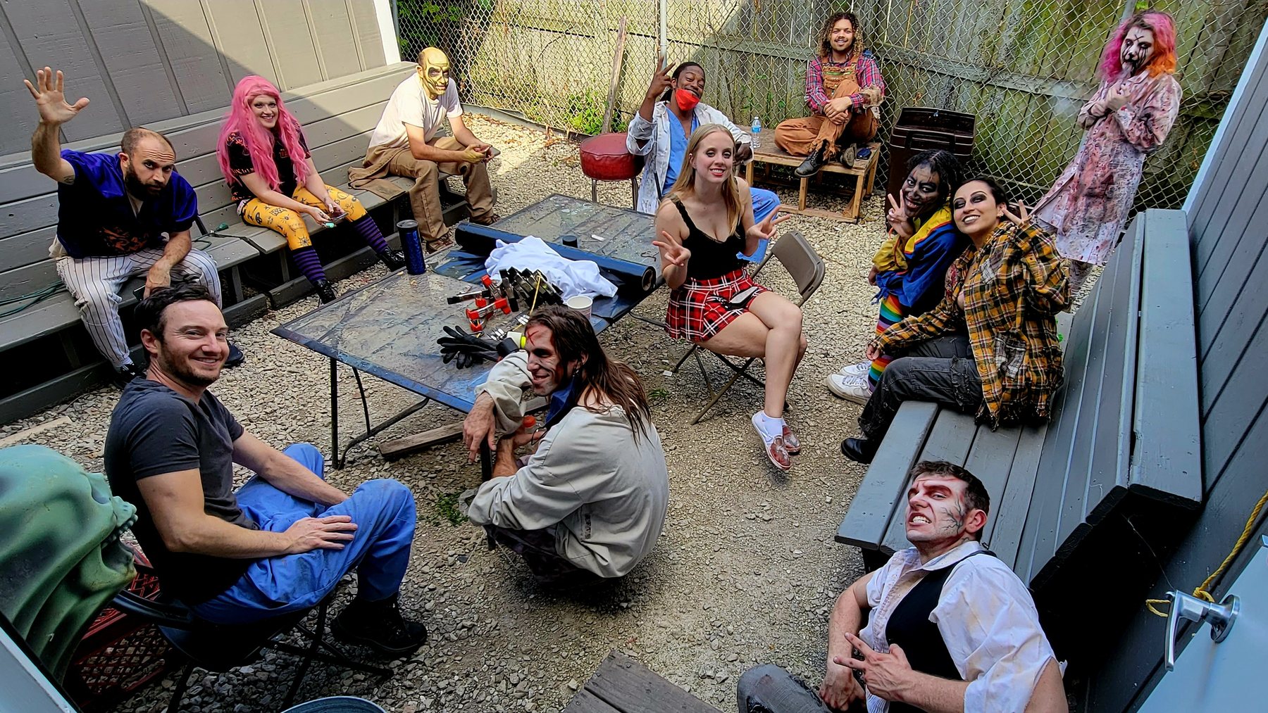 Haunt Season cast and crew gathered outside Realm of Terror during production