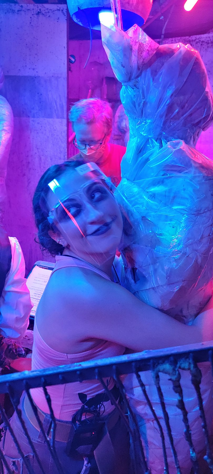 Janet Jurado during a colorful behind-the-scenes setup inside the haunt.