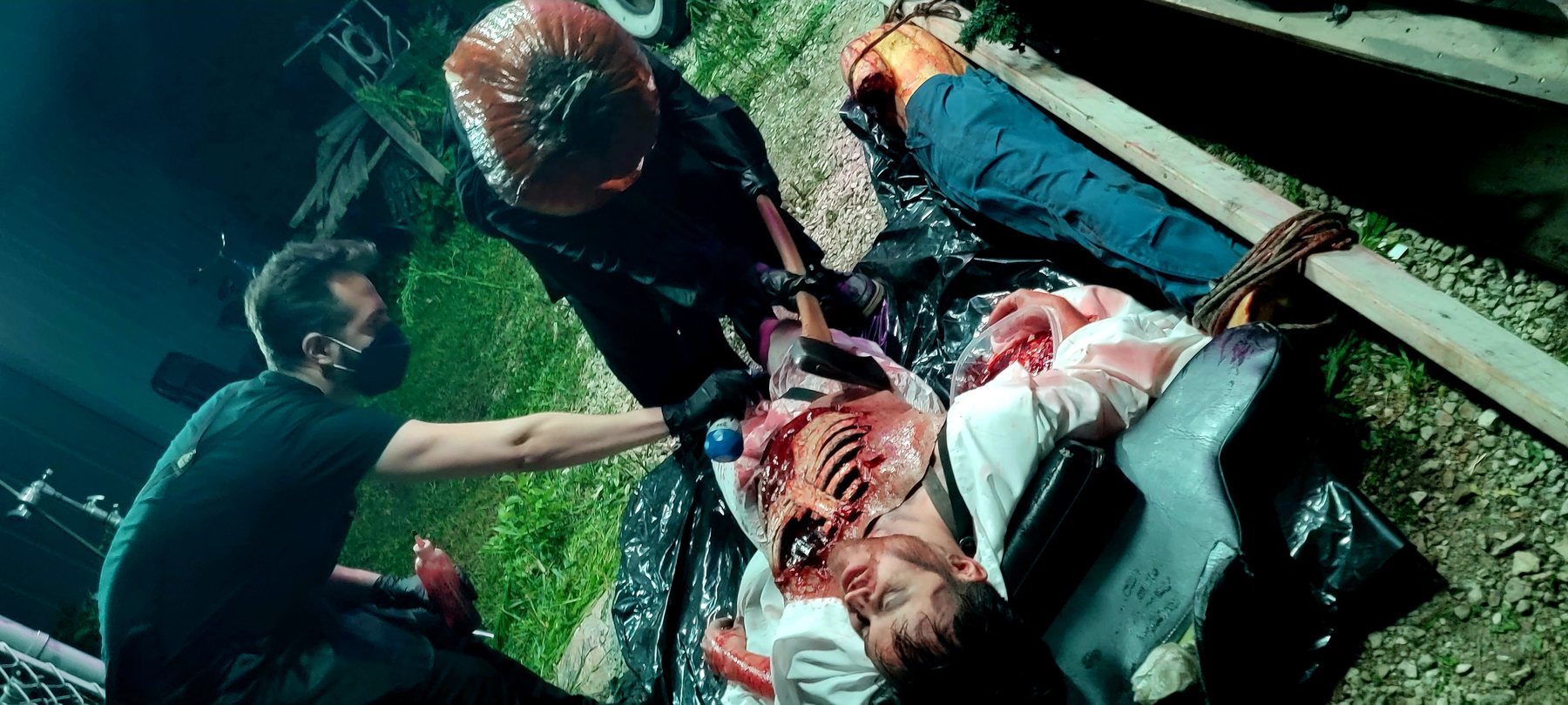 Rob Scallon during a practical-effects scene for Haunt Season.